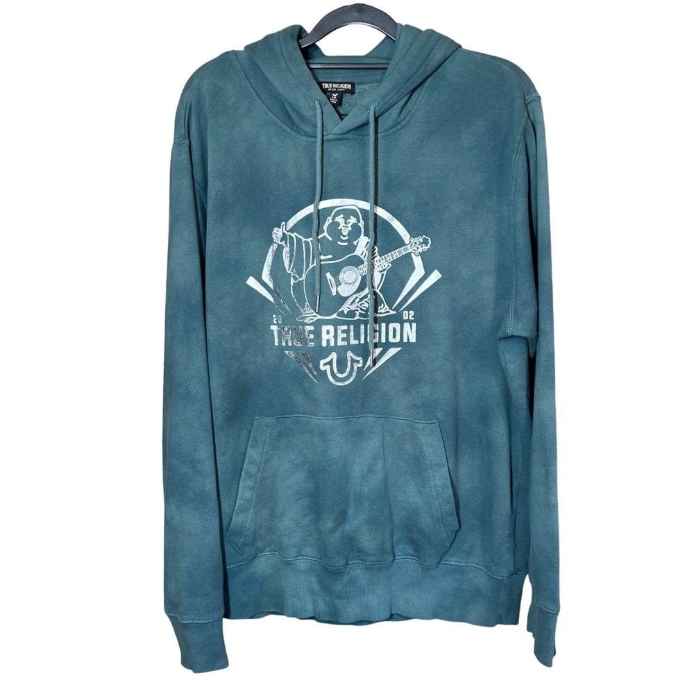 True Religion Teal Blue Buddha Foil Tie Dye Hoodie Mens Large